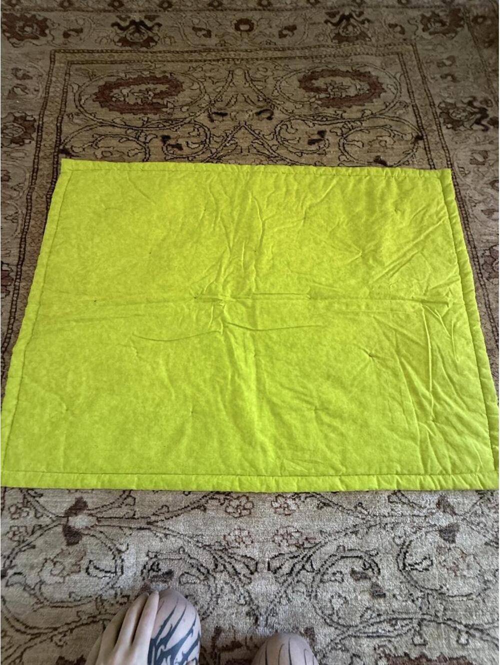 Handmade Patchwork crib lap 37x29 quilt with multicolored fabric squares green - Picture 4 of 4